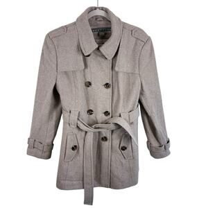 Kenneth Cole Reaction Tan Wool Blend Double Breasted Buttoned Belted Pea Coat XL